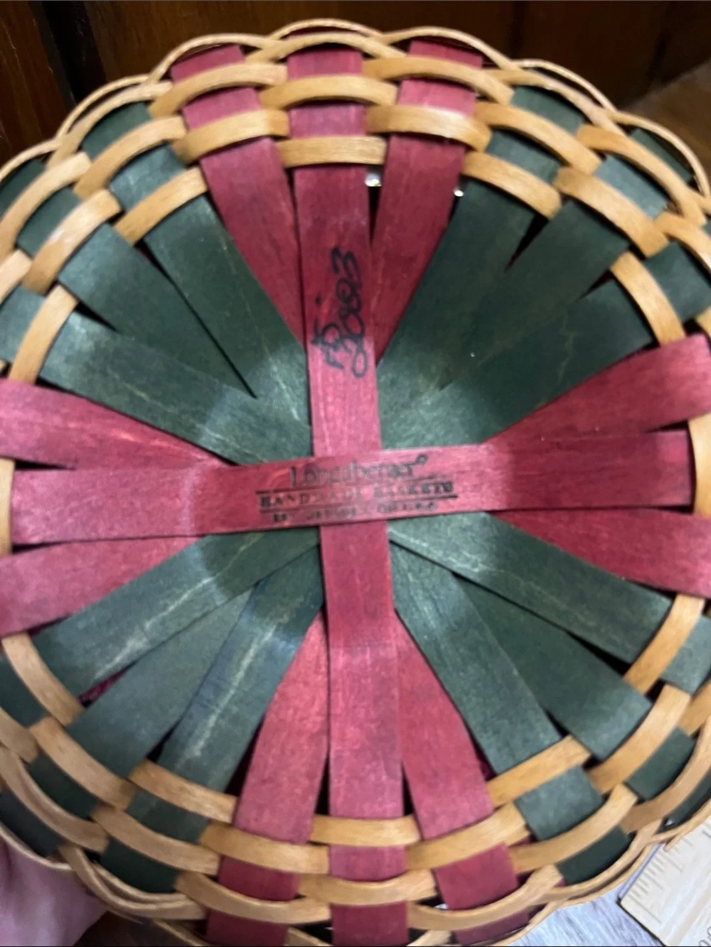 Longaberger Woven Melody 2003 Tree Trimming Basket-Burgundy Liner and Protector